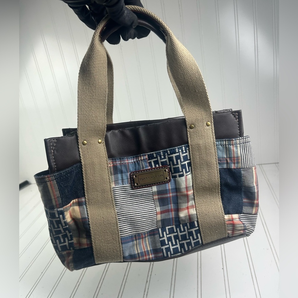 Tommy Hilfiger Vintage Y2K American Patchwork Classic Madras Plaid Denim Handbag - Picture 15 of 15
